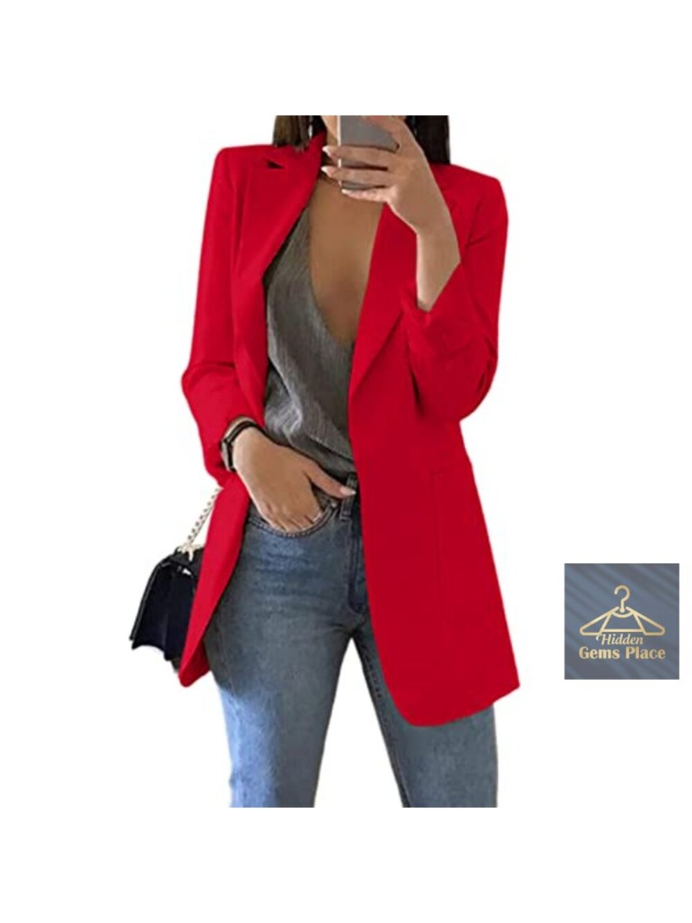 Women's Open Front Blazer Long Sleeve Notch Lapel Polyester Blend Business